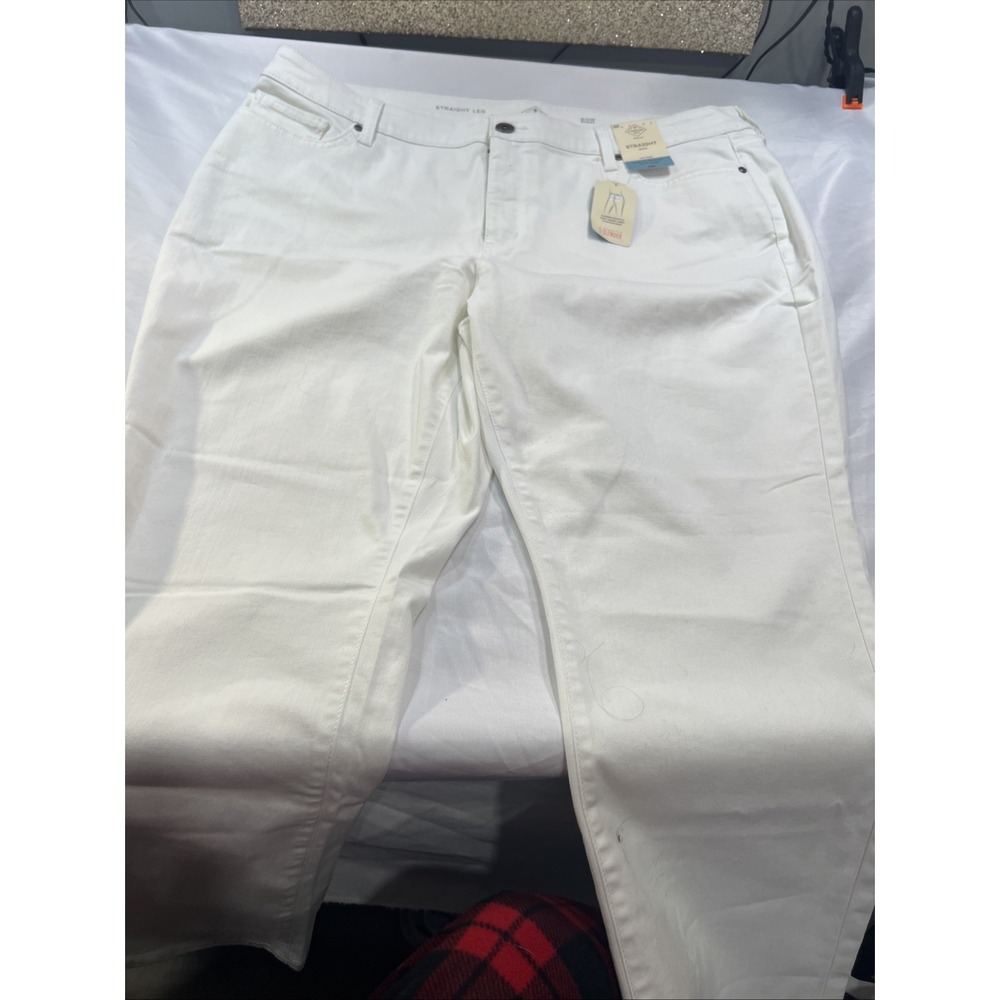 St. John's Bay Straight Short Leg Jeans Womens 20 White Denim Stretch Zip NWT488